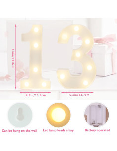 Luz de Número LED 13 SKYPHAROS para Cumpleaños y Decoración 2