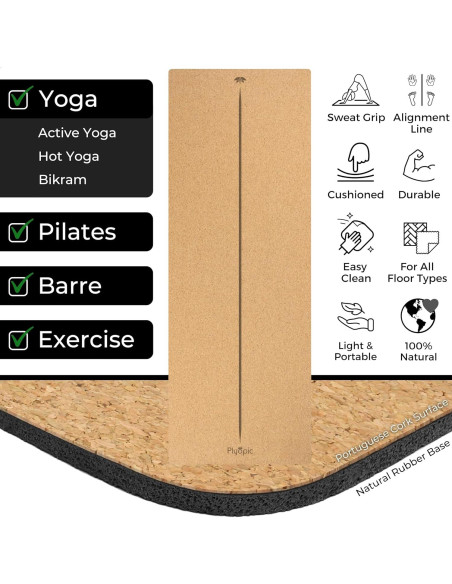 Esterilla de Yoga Plyopic de Corcho Antideslizante 185x66cm