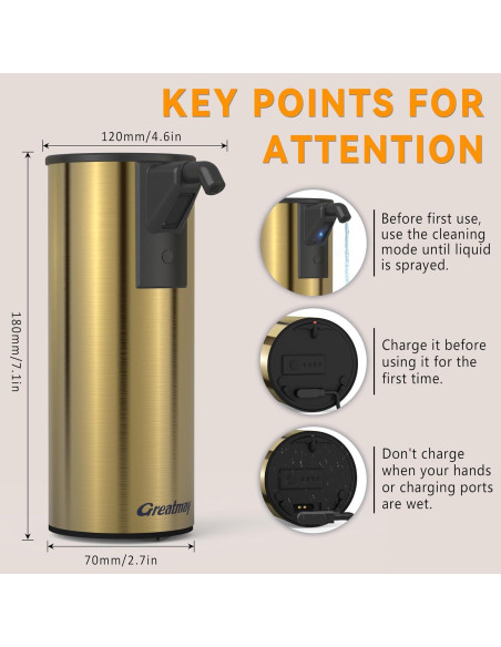 Dispensador Automático de Jabón Greatmay 350ml Acero Inoxidable