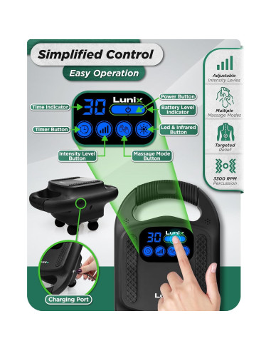 Pistola de Masaje Profesional Lunix LX25 con Luz Infrarroja