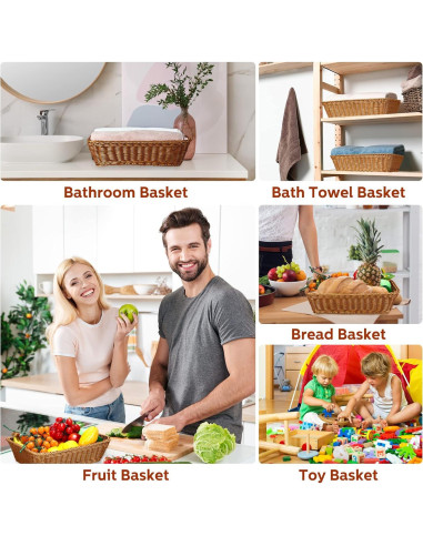 Cestas de Pan de Mimbre Eccliy 40.1x30x8.1 cm 6 Piezas