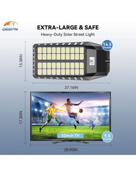 Luz Solar de Calle Deepn 9000W con Sensor de Movimiento - 2 Paquete