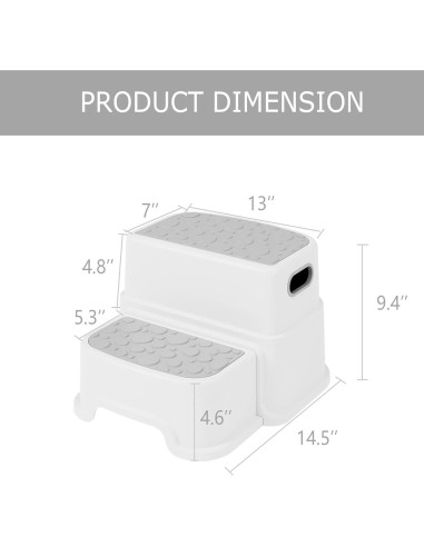 Escalón de 2 Pasos HOMKO para Niños - Antideslizante Gris