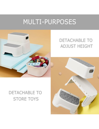 Escalón de 2 Pasos HOMKO para Niños - Antideslizante Gris