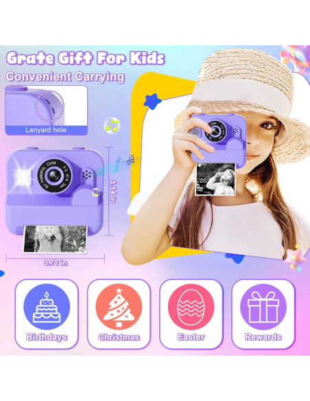 Cámara Instantánea Digital GKTZ para Niños 12MP 1080P Púrpura
