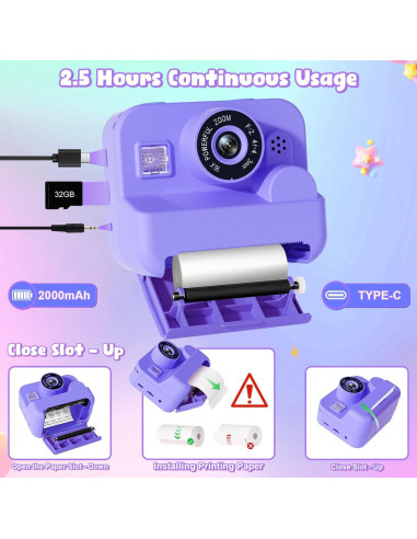 Cámara Instantánea Digital GKTZ para Niños 12MP 1080P Púrpura
