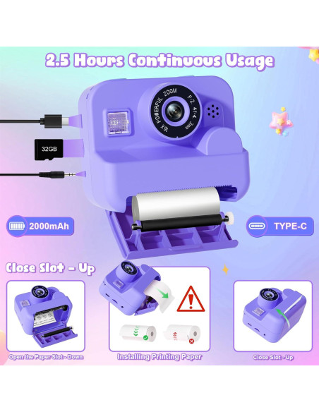 Cámara Instantánea Digital GKTZ para Niños 12MP 1080P Púrpura