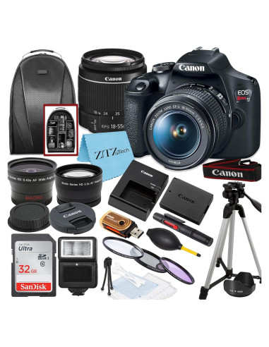 Cámara DSLR Canon EOS Rebel T7 con lente 18-55mm y accesorios