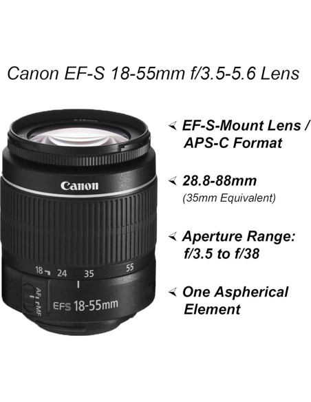 Cámara DSLR Canon EOS Rebel T7 con lente 18-55mm y accesorios