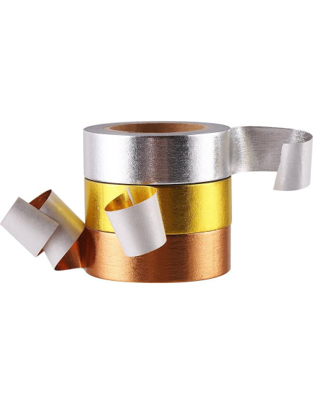 Cinta Washi Japonesa DECORA 3 Piezas Oro, Plata, Cobre 1.27cm x 10m