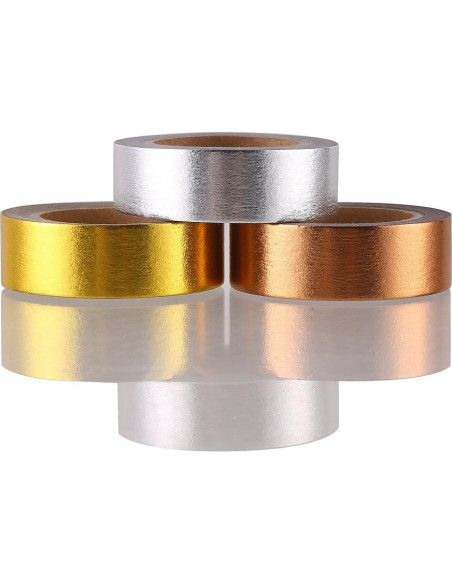 Cinta Washi Japonesa DECORA 3 Piezas Oro, Plata, Cobre 1.27cm x 10m