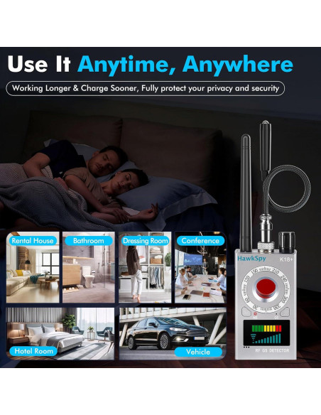 Detector de Cámara Oculta HawkSpy K18 con Alarma y Luz LED