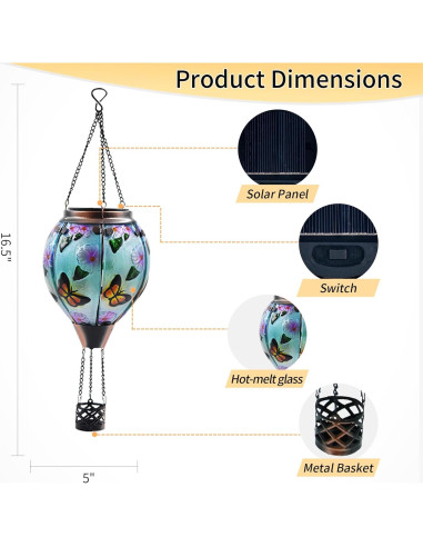 Linterna Solar de Globo Aerostático Teyigarden 45.72 cm con Llama