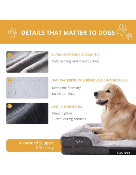 Cama ortopédica grande EGOHOME para perros 88.9x55.9 cm
