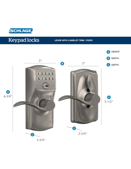 Cerradura de Puerta Schlage FE595VCAM619ACC Teclado Satinado
