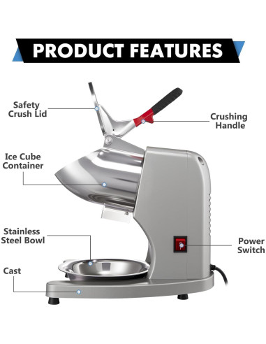 Máquina de Hielo Raspado YODHOSA 300W 130 kg/h Acero Inoxidable