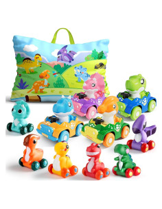 ALASOU Juguetes de Coche de Dinosaurio 10 Piezas con Alfombrilla