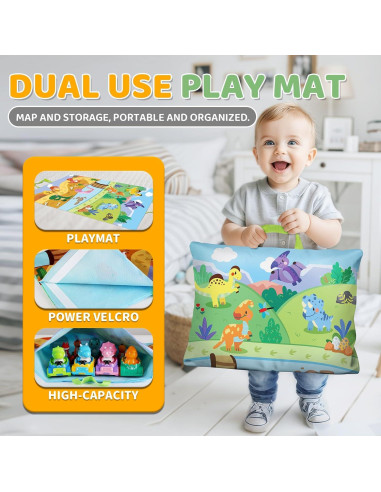 ALASOU Juguetes de Coche de Dinosaurio 10 Piezas con Alfombrilla