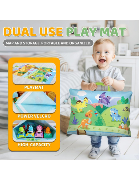 ALASOU Juguetes de Coche de Dinosaurio 10 Piezas con Alfombrilla