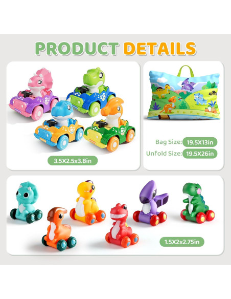 ALASOU Juguetes de Coche de Dinosaurio 10 Piezas con Alfombrilla