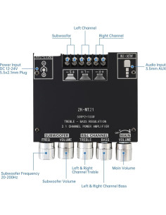Amplificador Bluetooth 2.1 ZK-MT21 50W x 2 + 100W DC 12-24V 2