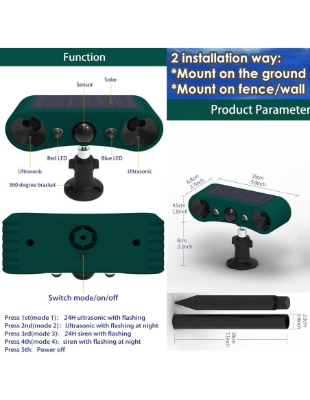 Alarma Solar de Movimiento WONFAST 129db Verde IP55 4 Modos