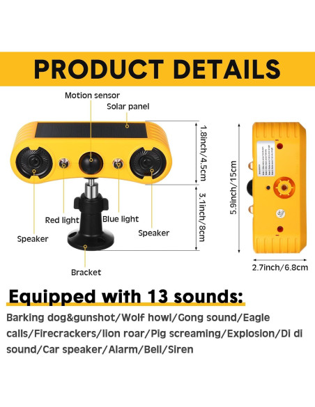 Alarma de Movimiento Solar Qualirey 2 Paquete 129dB 4 Modos