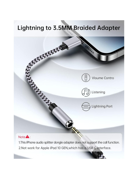Adaptador de 3.5mm a Lightning Haoano - 2 Piezas, 18cm
