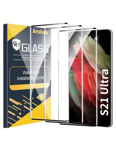 Paquete de 3 Protectores de Pantalla Vidrio Templado Arshek S21 Ultra
