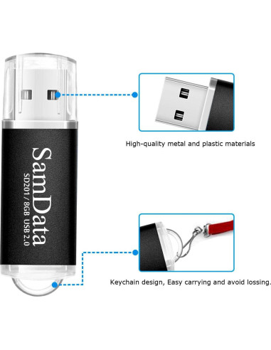 Unidad Flash USB 8GB SamData 2.0 con LED - Negro