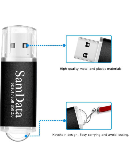 Unidad Flash USB 8GB SamData 2.0 con LED - Negro