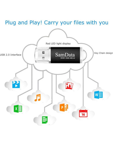 Unidad Flash USB 8GB SamData 2.0 con LED - Negro
