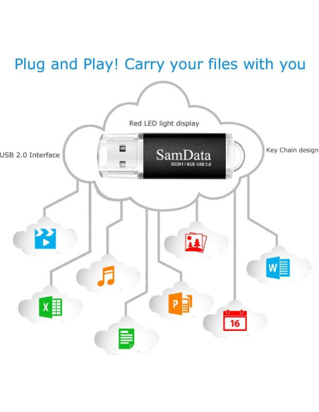 Unidad Flash USB 8GB SamData 2.0 con LED - Negro