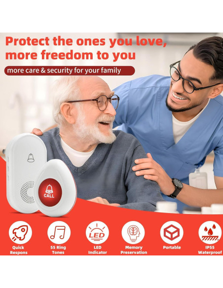 Botón de Llamada SOS Inalámbrico XAXAPOOBAG 1000 Pies