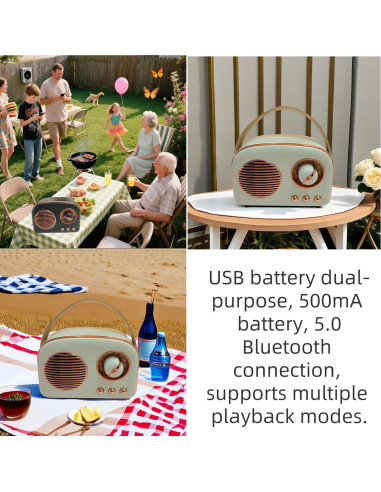 Altavoz Bluetooth Retro Rucfhh T20 5W con Radio FM Verde