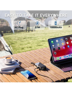 Cargador Portátil USB-C 10000mAh con Enchufe de Pared 27W 2