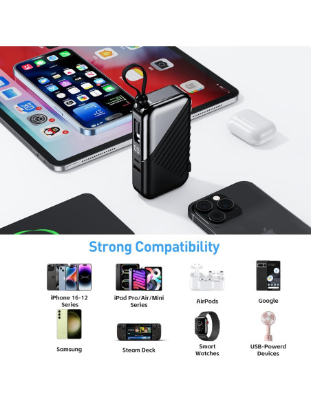 Cargador Portátil USB-C 10000mAh con Enchufe de Pared 27W