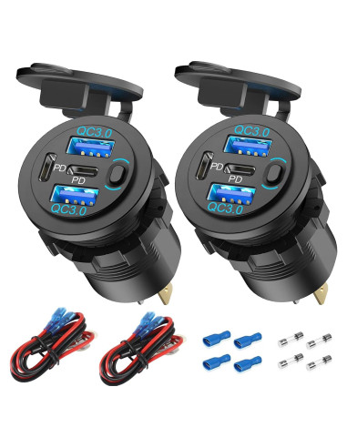 Cargador de Coche USB 12V 4 Puertos PD QC Shenzhen D22BP