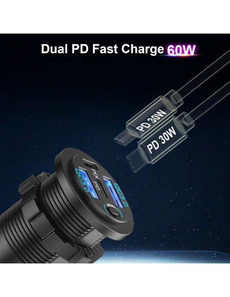 Cargador de Coche USB 12V 4 Puertos PD QC Shenzhen D22BP