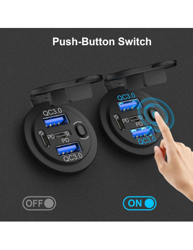 Cargador de Coche USB 12V 4 Puertos PD QC Shenzhen D22BP