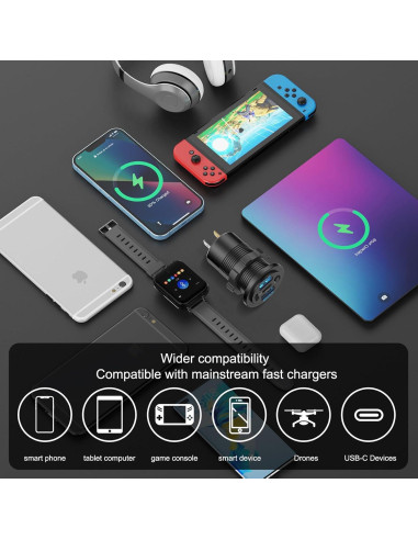 Cargador de Coche USB 12V 4 Puertos PD QC Shenzhen D22BP