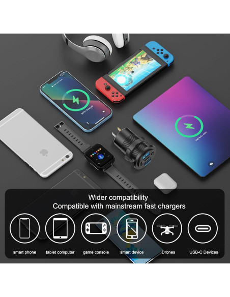 Cargador de Coche USB 12V 4 Puertos PD QC Shenzhen D22BP