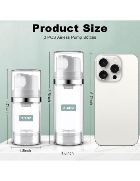 Botellas de bomba sin aire Decorniqu 100ml 3 Pack viaje
