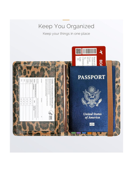 Soporte de Pasaporte Mymazn Leopardo con Bloqueo RFID