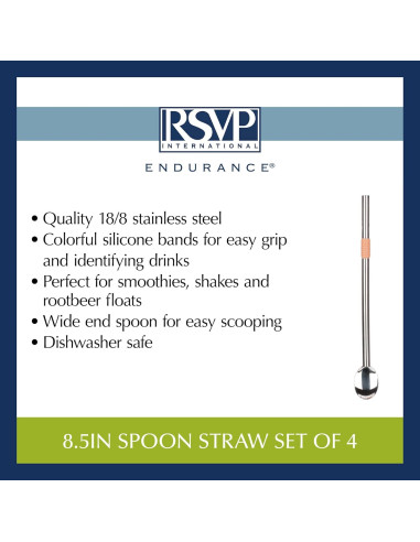 Juego de Pajitas Reutilizables RSVP Internacional Acero Inoxidable 21.6 cm
