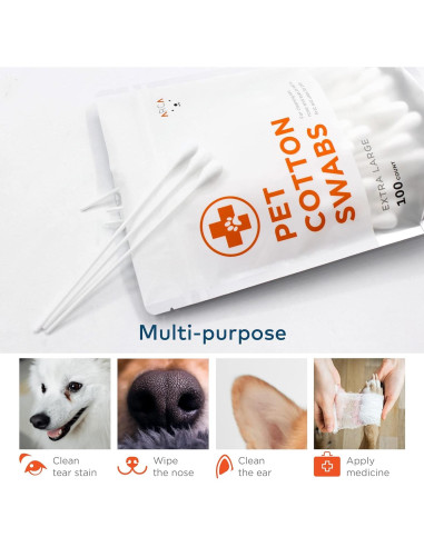 Hisopos de Algodón Extra Grande para Perros y Gatos - 100 Unidades