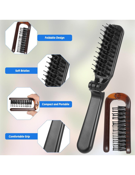Cepillo Plegable de Cerda de Jabalí IANFAN - 2 Pcs Viaje