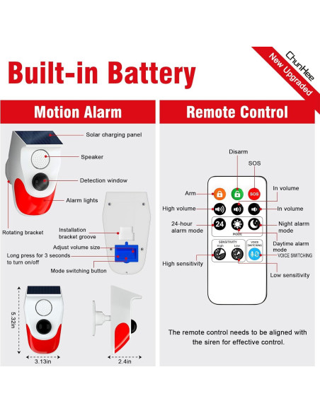 Alarma Solar Exterior ChunHee con Sensor de Movimiento 2 Pcs