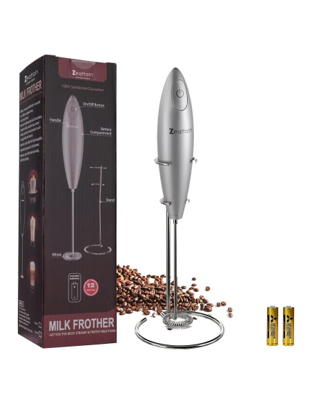 Batidor de Leche Eléctrico Portátil Zeattain - Acero Inoxidable