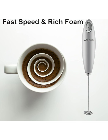 Batidor de Leche Eléctrico Portátil Zeattain - Acero Inoxidable